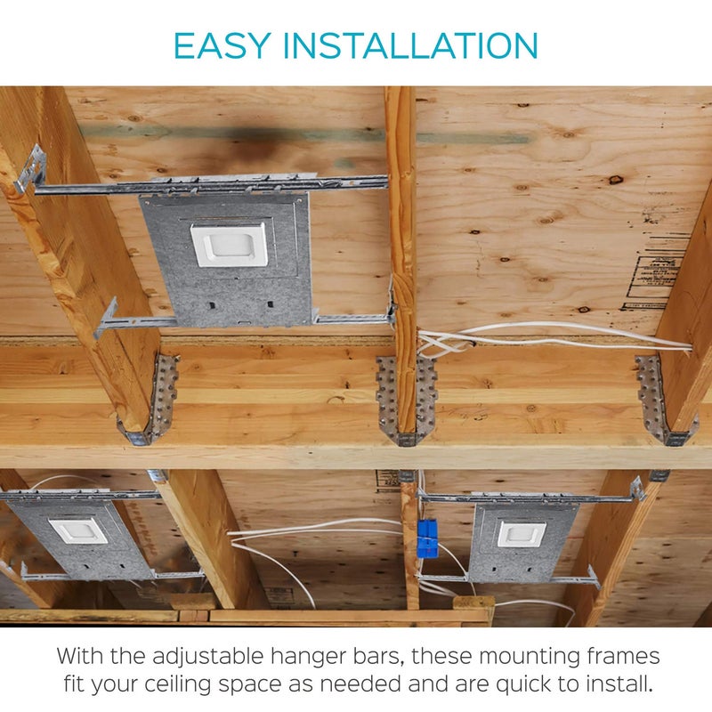 Luxrite New Construction Mounting Plate, 3-4-6 Inch Square LED Recessed Lighting Kits, Extendable Hanger Bars, ETL Listed - Shallow Recessed Light Housing (4 Pack) - Image 5